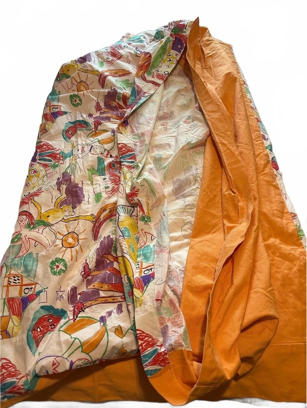 IKEA Twin Duvet Cover Vintage Child Art Orange Backing Rare Retro 90s Kidcore